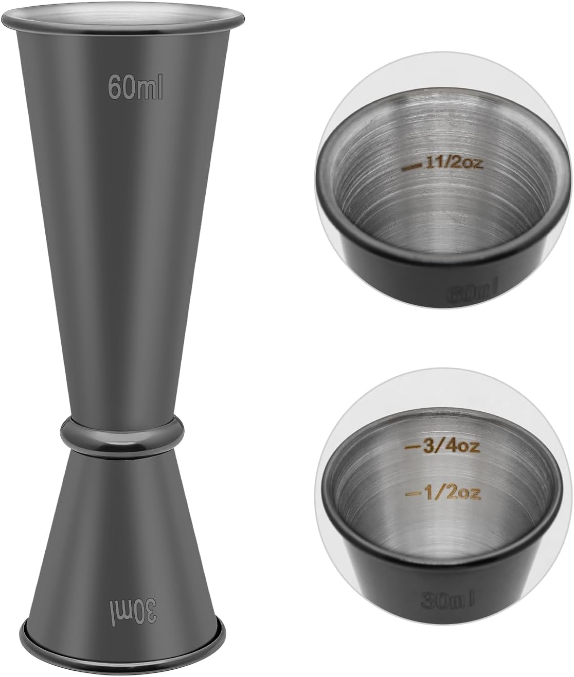 Japanese 2 oz/1 oz Jigger, Measurements Inside, Stainless Steel Cocktail Double Jigger for Bartending, Drink Measuring Cup, Premium & Heavy-Duty 30-60ML Bartender Tools (Gold)