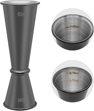 Japanese 2 oz/1 oz Jigger, Measurements Inside, Stainless Steel Cocktail Double Jigger for Bartending, Drink Measuring Cup, Premium & Heavy-Duty 30-60ML Bartender Tools Black