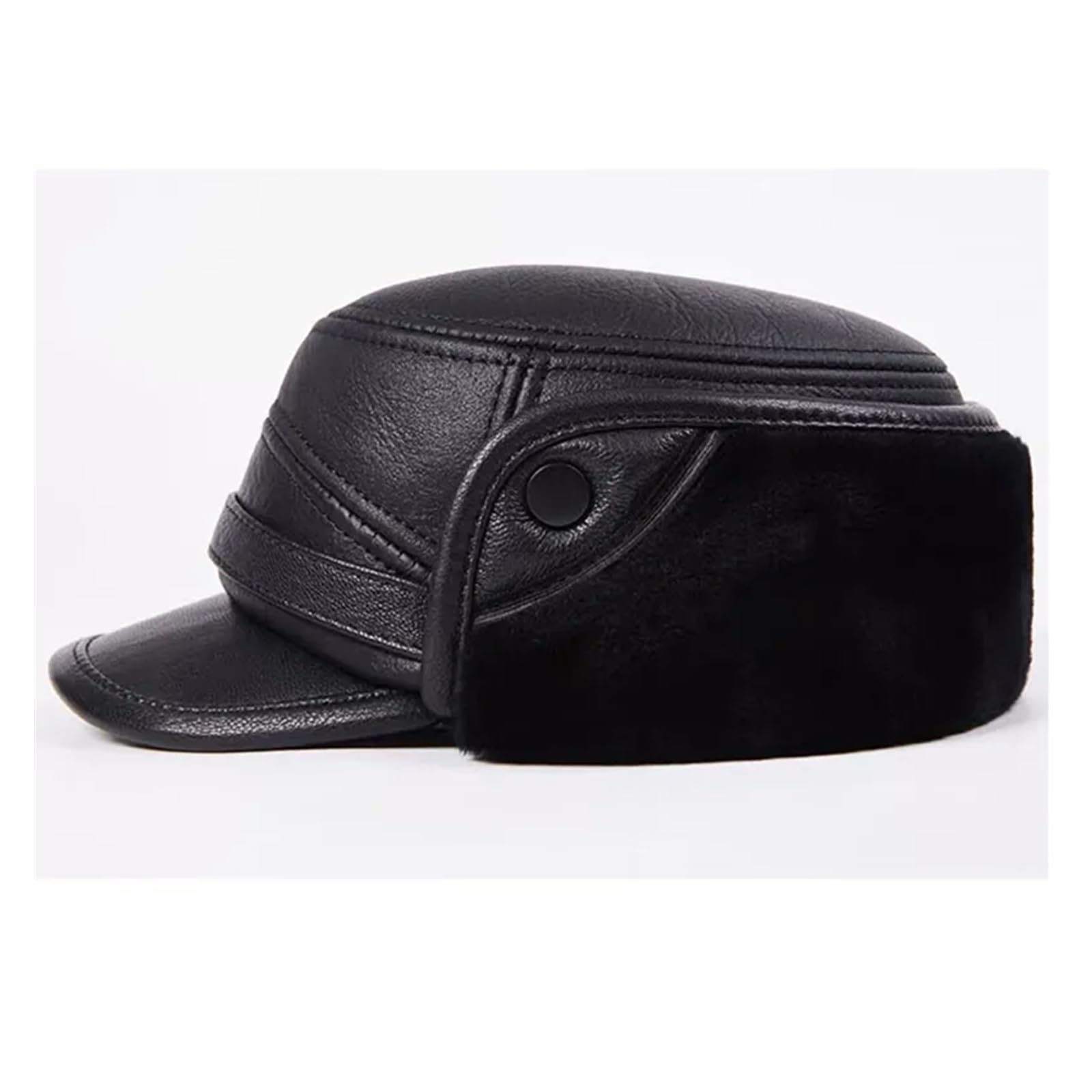Sombrero de Hombre Espesar Gorras de béisbol de Piel de Cuero Real con Orejas cálido Sombreros de papá Bombardero