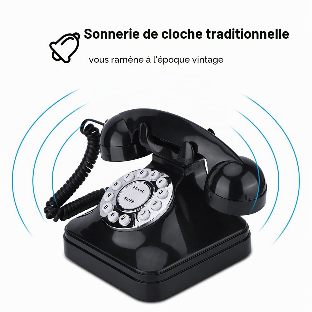 Téléphone rétro, téléphone fixe à l'ancienne, téléphone multifonction vintage en plastique, téléphone fixe à fil rétro, flash, nouvelle numérotation et réservation (fonctionnement à une lignoirne)