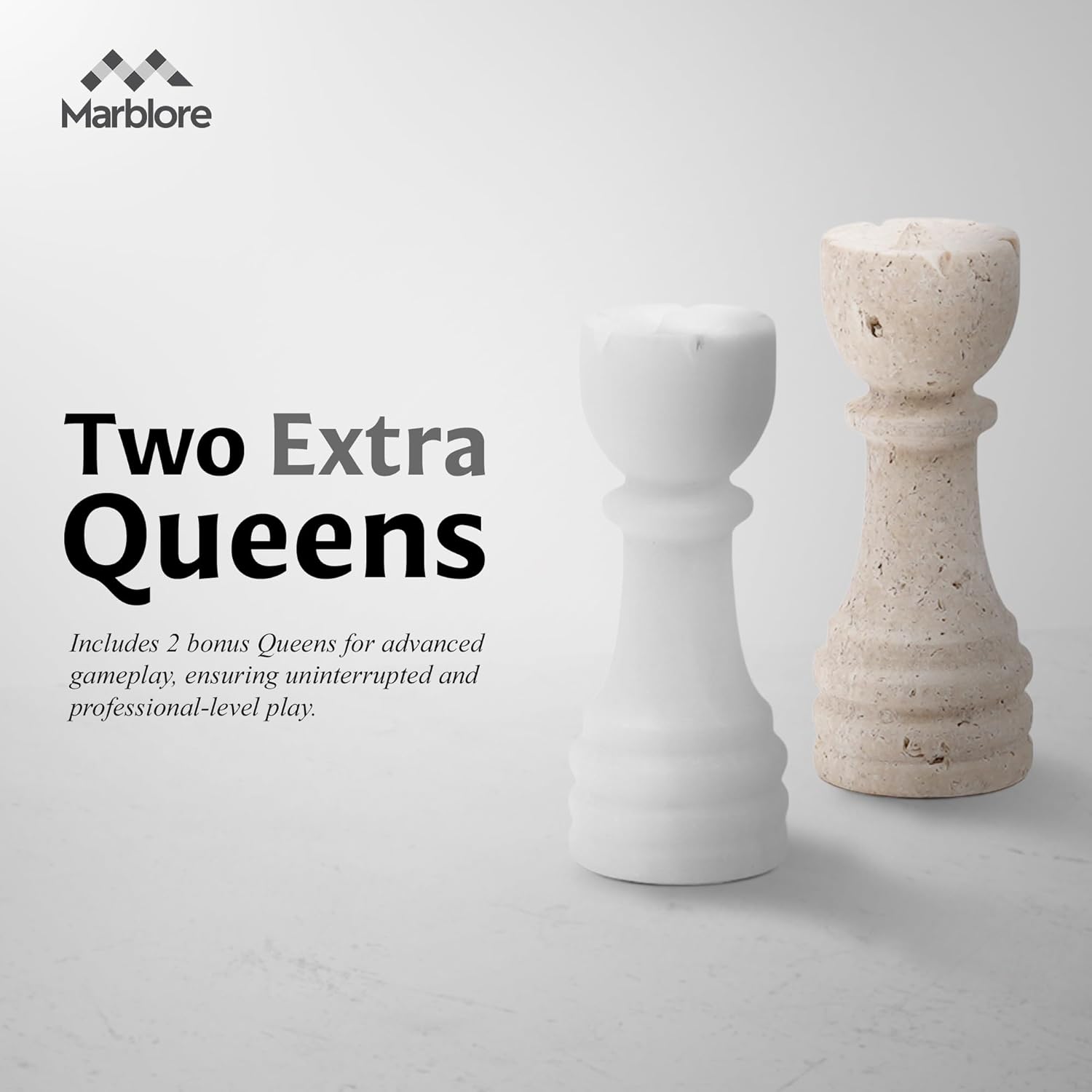 Marble Chess Set 12" Inches White & Travertine Chess Set for Adults with 32 Pieces & 2 Extra Queens, Luxury Chess Board Game for Easter Day Decorations & Home Décor
