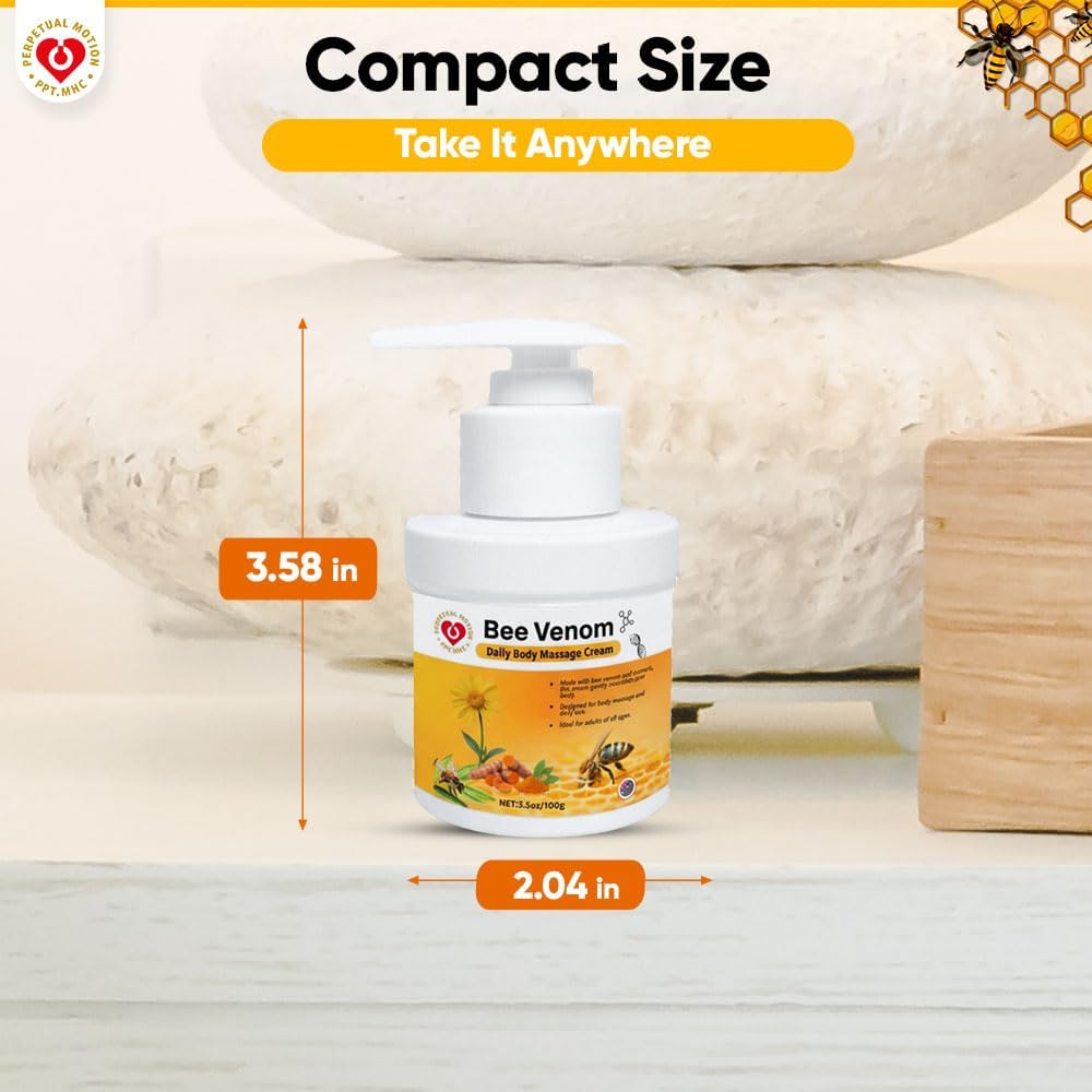Bee Venom Cream with Pump - Professional Bee Venom, Turmeric & Arnica Moisturizing Formula for Daily Body Massage - 3.5oz - Image 7