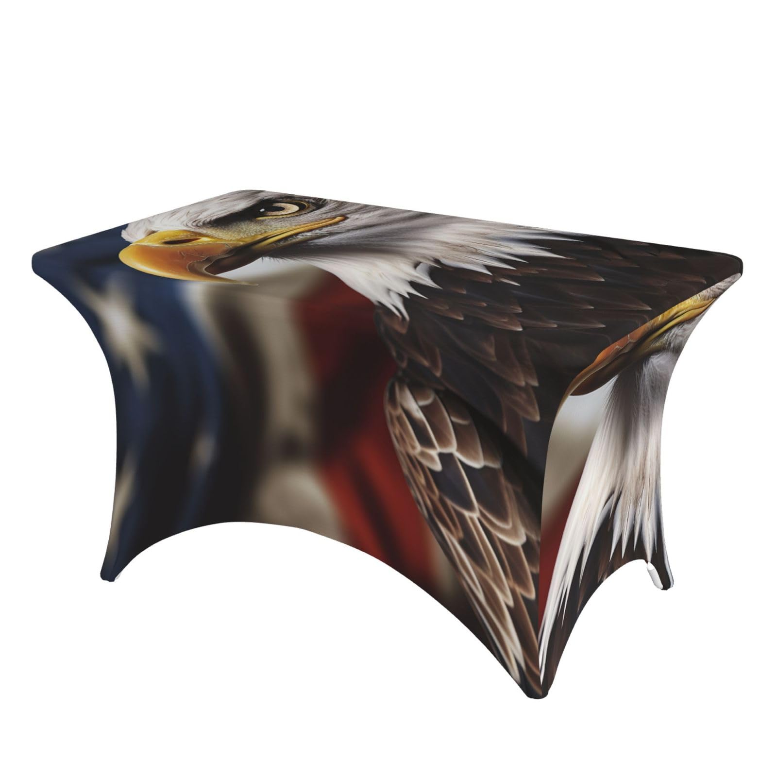 LKTPSKQRY 4ft Spandex Table Cloth For Rectangle Tables, Wrinkle Resistant Stretch Tablecloths Protector Bald Eagle Us Flag Pictures Washable Patio Table Cover For Wedding, Party, Banquet, Picnic