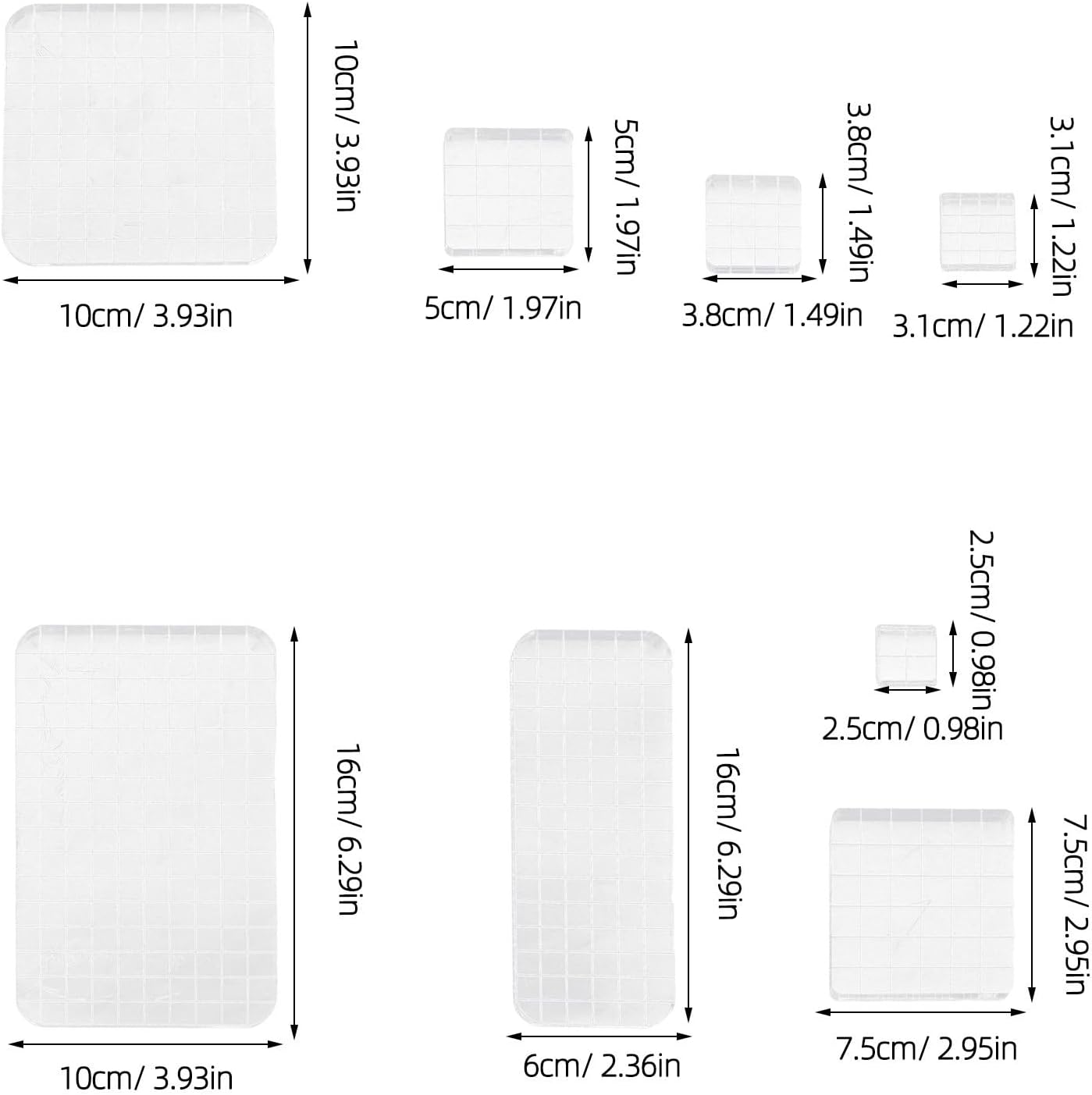 8pcs Acrylic Stamping Blocks with Grid Lines, Assorted Sizes Stamp Positioning Tools for Precise Stamping Alignment and Card Making Crafts