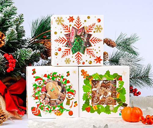 24 PACK Christmas Bakery Boxes with Window Cookie Boxes for Gift Giving 6x6x3 inch by NPLUX (White) - Thumbnail 6