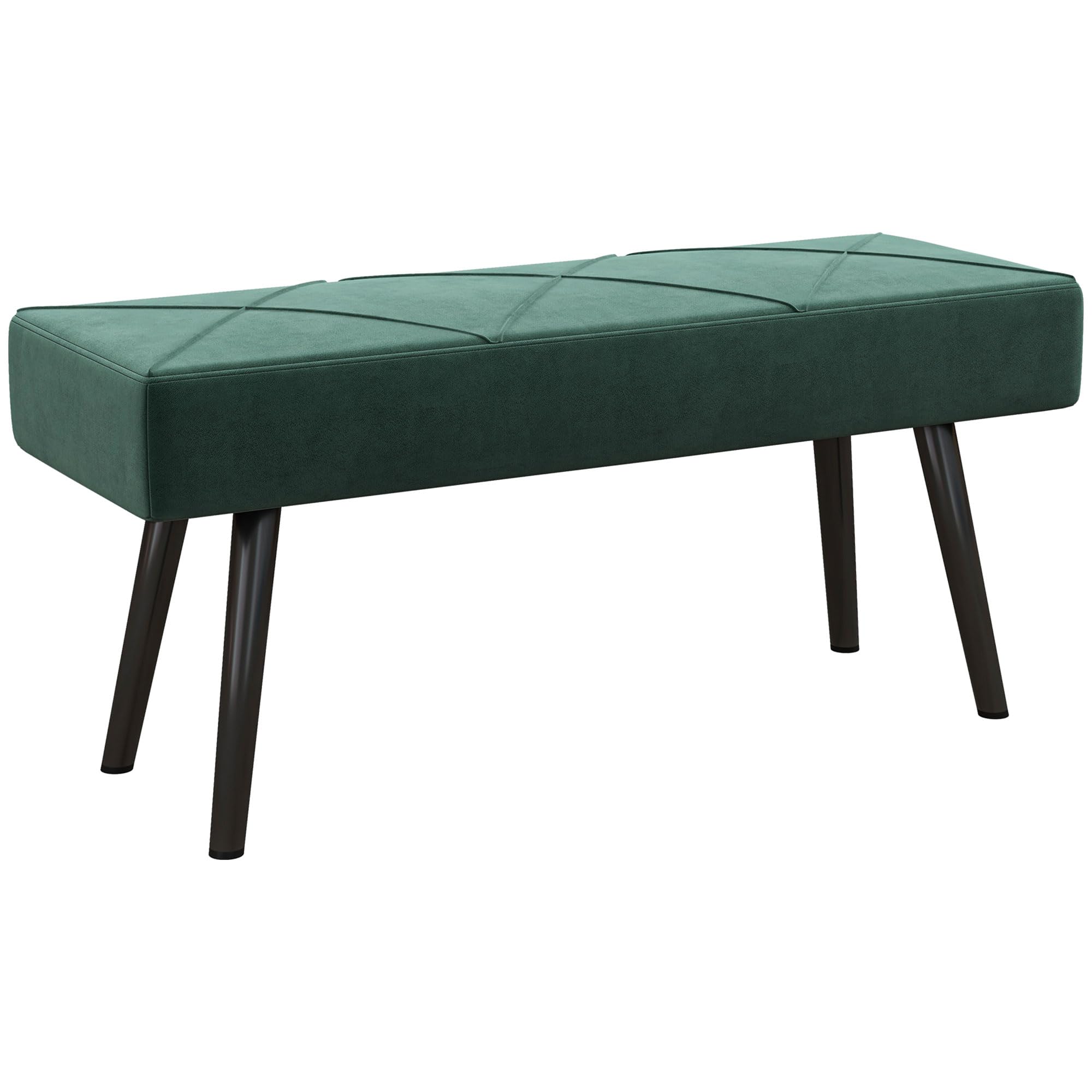 HOMCOM Taburete Pie de Cama Multifuncional Banco Pie de Cama Moderno Banco Dormitorio con Pies de Acero y Asiento Acolchado Carga 120 kg para Entrada Pasillo 100x36x45 cm Verde