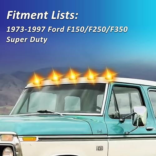 Miniatura 10 de D-Lumina Luces marcadoras de cabina de techo con lente ámbar para Fo-rd F150 F250 F350 1973-1997, luces LED ámbar para cabina de techo de cabina de