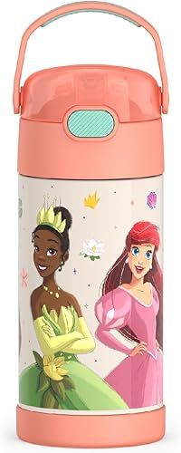 THERMOS FUNTAINER - Botella de acero inoxidable con aislamiento al vacío y sorbete, capacidad de 12onzas, para niños, Princesa