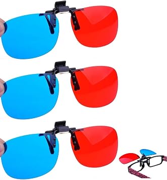 3 Piece Set with 3 Boxes, Clip Type, Red & Blue, 3D Glasses, Anaglyph Glasses, Theater, TV, Games, Video, Photography, Magazine, DVD, Video, Projector, 3D Viewing Glass, Cross Gift