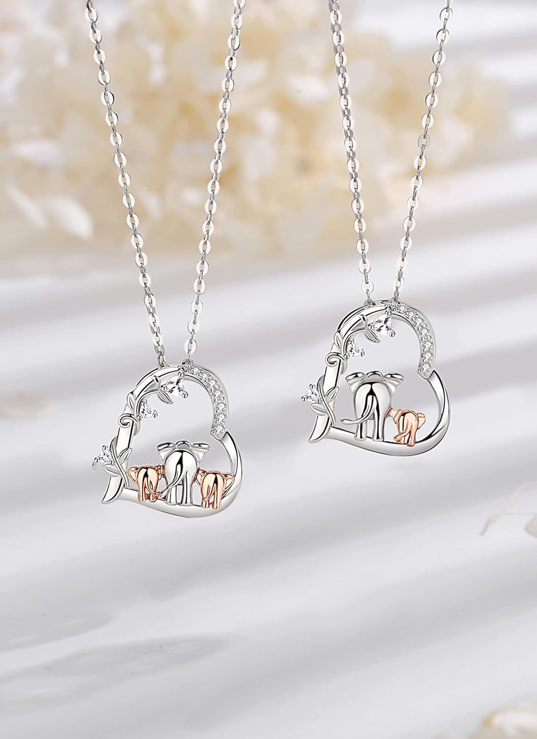 CELESTIA Sterling Silver Mom and Baby Elephant Necklaces for Women - 18 Inch Chain - Image 3