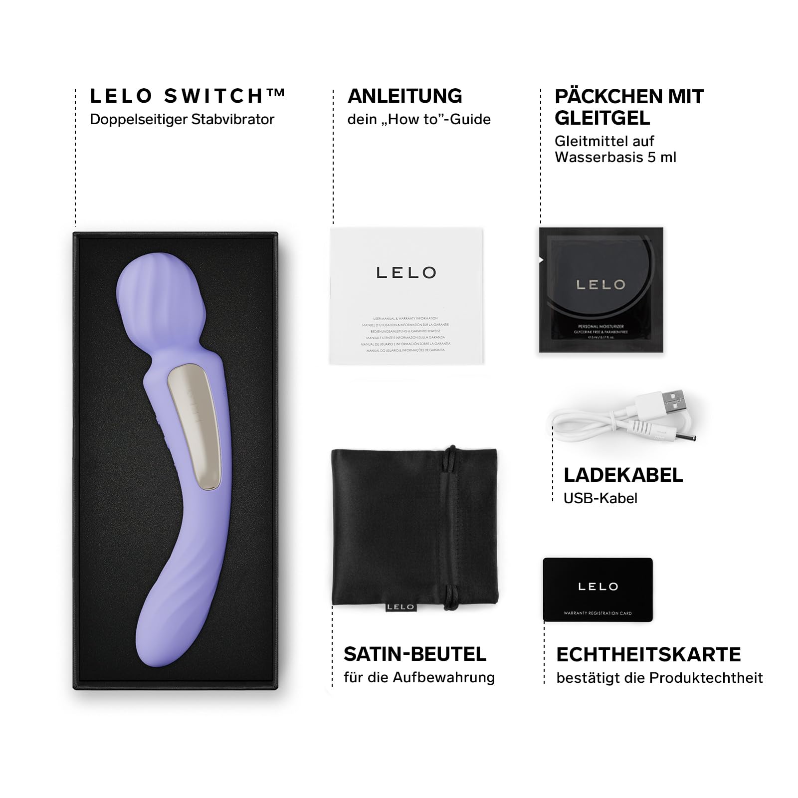 LELO SWITCH Massagestab Sex Spielzeug für die Frau mit Bluetooth-App und 12 Lusteinstellungen, Dildo Vibrator, Vibratorensets für Frauen Klitoris Sexspielzeug Frau, Sex Toy, Doppelvibrator (Lilac)