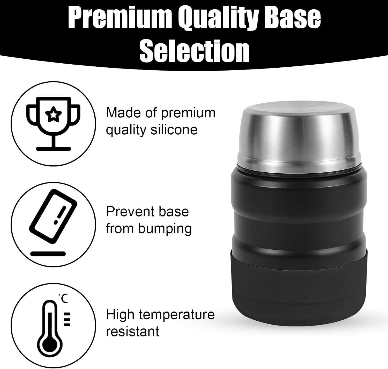 2pcs Silicone Boot for THERMOS 16oz Stainless King Vacuum, Anti-Slip Water Bottle Cover Sleeve Anti-Dent Bottom Protector Wraps for Insulated Food Jar Stainless Steel Bottle Accessories(Black)