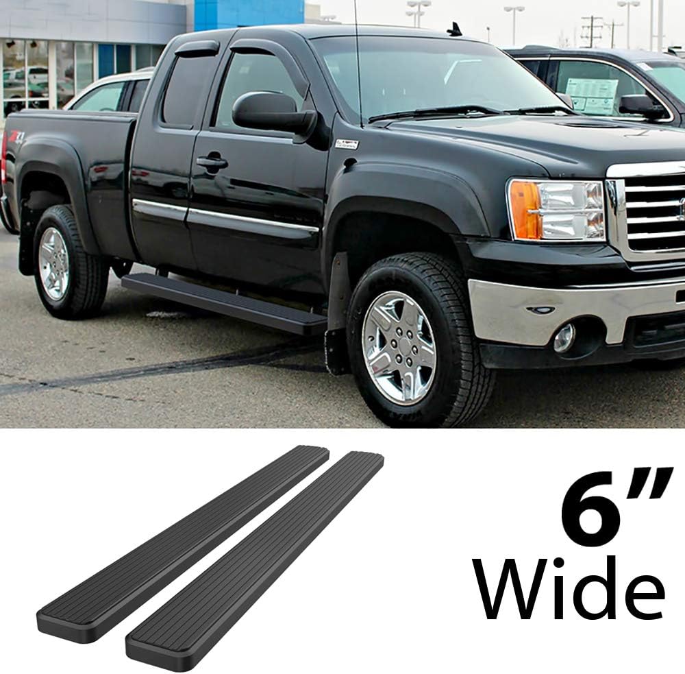 Eboard Running Board 6" Black Fits 1999-2013 Chevy Silverado/GMC Sierra 1500/2500 Double Cab & 2001-2014 2500HD/3500 (Excl. C/K Classic) (Nerf Bar | Side Steps | Side Bars)