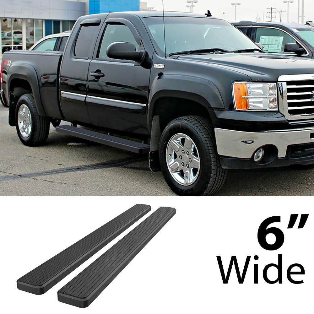 APS Running Boards 6in Black Compatible with Chevy Silverado GMC Sierra 1500 2500 1999-2013 Double Cab & 2500HD 3500 2001-2014 (Exclude CK Classic) (Nerf Bars Side Steps Side Bars)