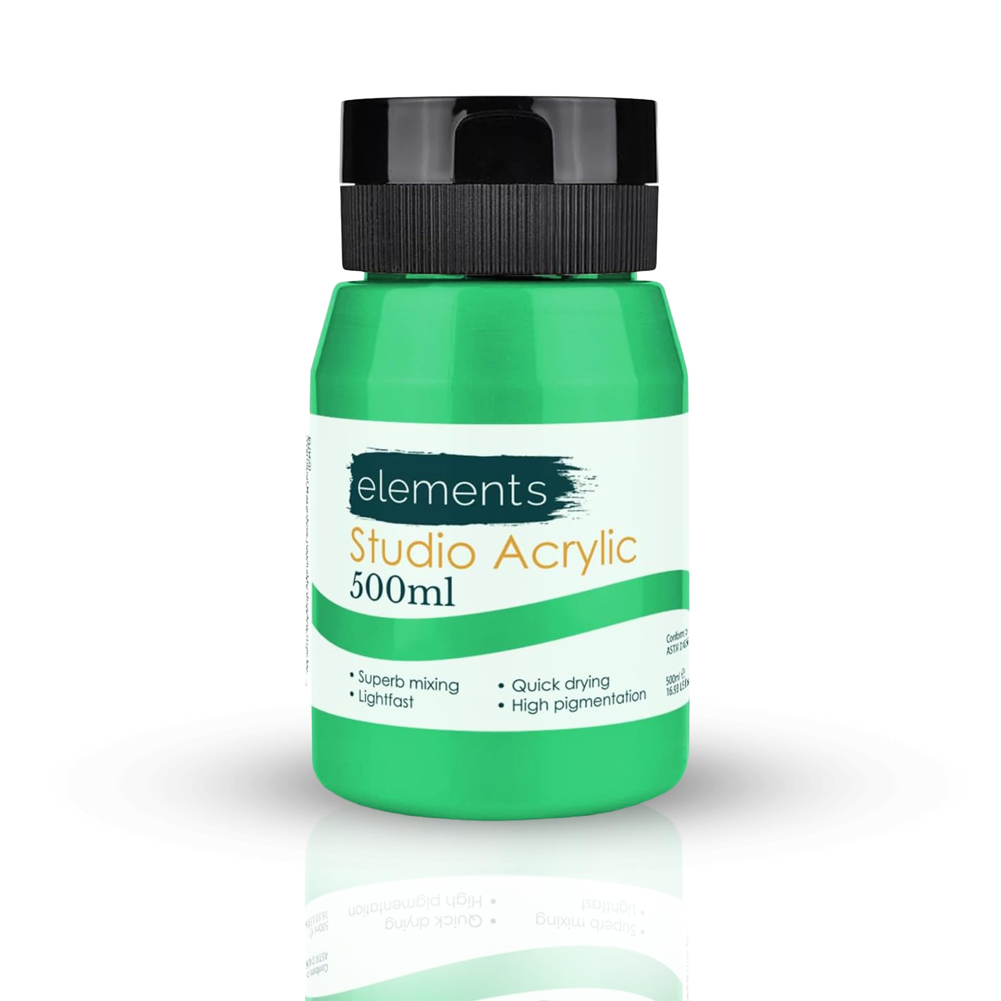 Elements 500 ml Studio Acrylic Paint Tub – Quick-Drying Paint for Canvas, Wood, Glass, and More – Low-Odour Highly Pigmented Vibrant Acrylic Paints – Light Green