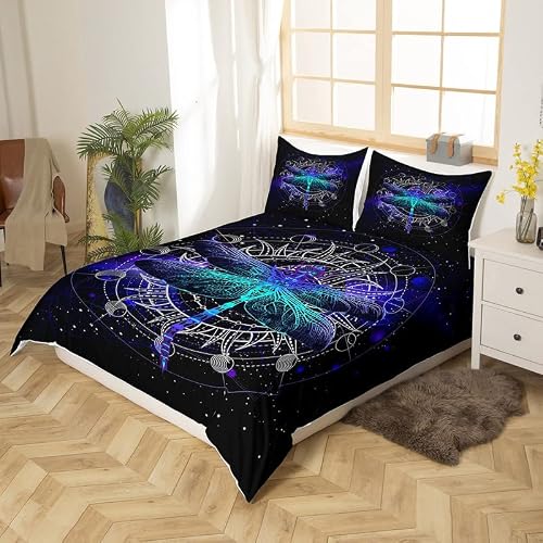 Death Dragonfly Duvet Cover Set Full,Gothic Sun Moon Bedding Set For Kids Teens Boys Adults Room Decor,Galaxy Universe Comforter Cover Trippy Geometric Quilt Cover With 2 Pillowcases,Black Purple #TOP1