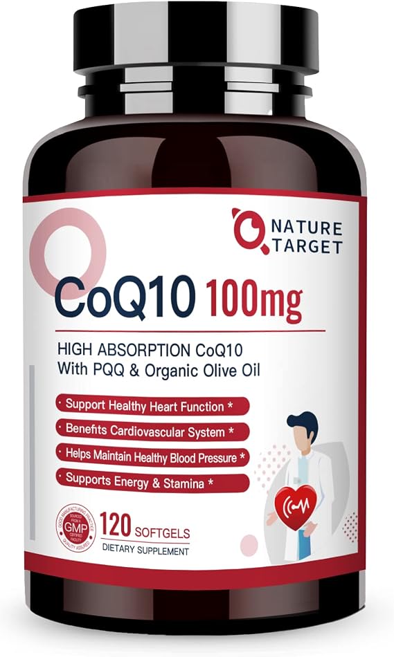 NATURE TARGET CoQ10 100mg Softgels with 10mg PQQ, 120 Servings | High Absorption Coenzyme-Q10, Antioxidant for Heart & Brain Health, Cellular Energy Production