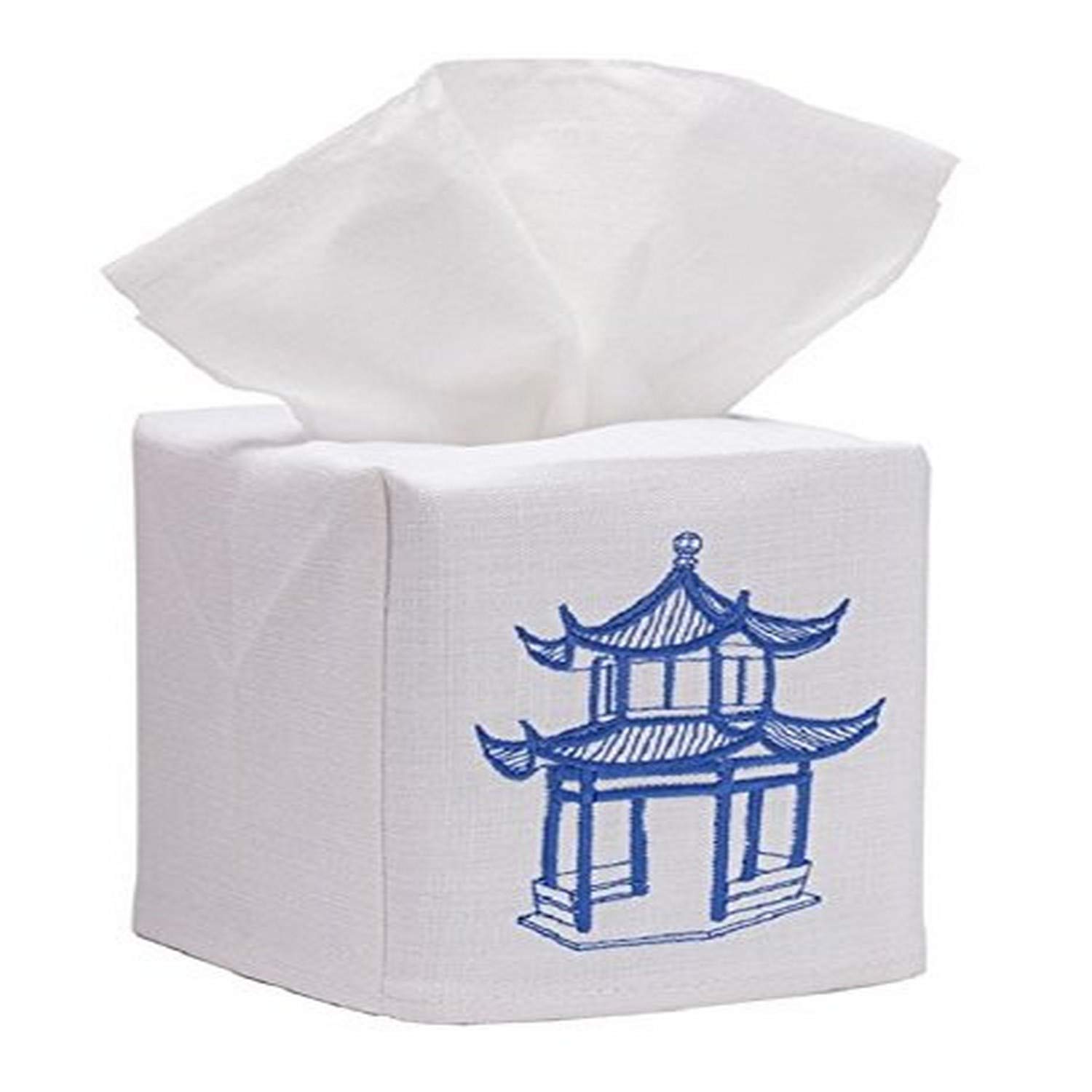 Jacaranda LivingSquare Tissue Box Cover, Linen/Cotton Fabric Tissue Holder, Decorative Cloth Tissue Cube Cover, Holiday Designs Pagoda