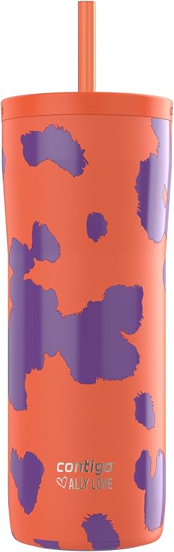 Streeterville 2.0 Stainless Steel Vacuum-Insulated Tumbler w/Straw, Autoclose Technology, Easy Clean Lid & Straw, Leak-proof Drinking, Keeps Drinks Cold for 20 hours, 24oz., Tangerine