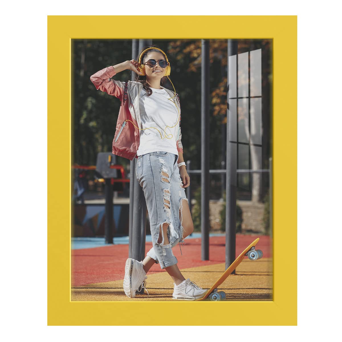 Cadre photo jaune 20x25 anti-reflet en bois véritable robuste