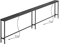 Vista 13 de SUPERJARE - Mesa de sofá con 2 tomas de corriente y puertos USB-C, mesa consola estrecha de 5.9 pulgadas con almacenamiento, extralarga, para Roble
