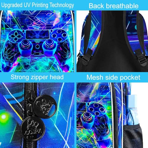 Image of WZLVO 3PCS Kids Game Backpack for Boys, 16 inch Cool UV Printing Bookbag /School Bag with Lunch Box & Pencil Bag for Preschool to Elementary - Sci-Fi Game