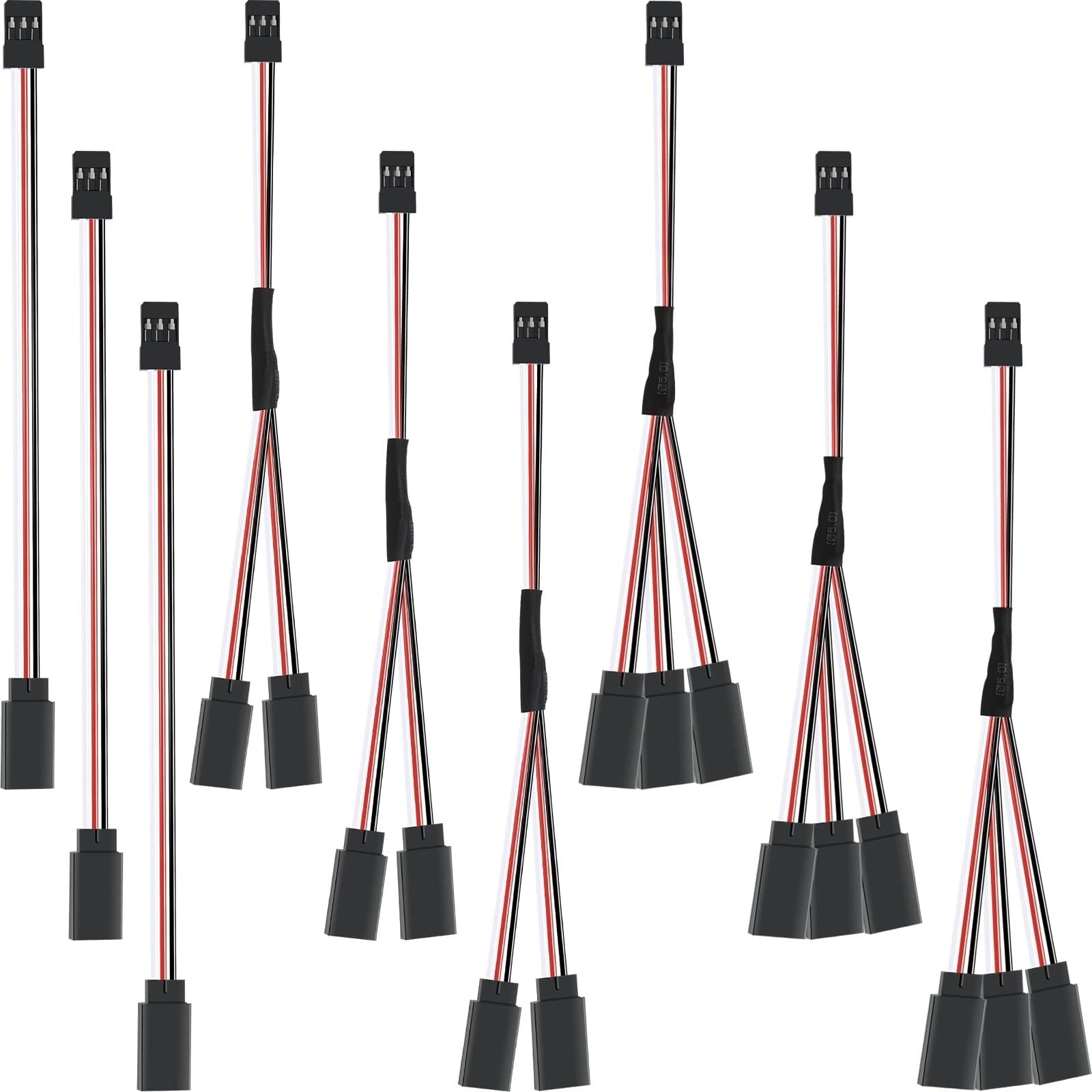 THE WHITE SHOP Jst Connector 9 PCS Y Connector 3 Pin Plug Splitters Servo Extension Male to Female Rc Servo Extension Cord Wire Cable Compatible with Jst Rc Jr Futaba Rc Car or Airplanes Mixed Style