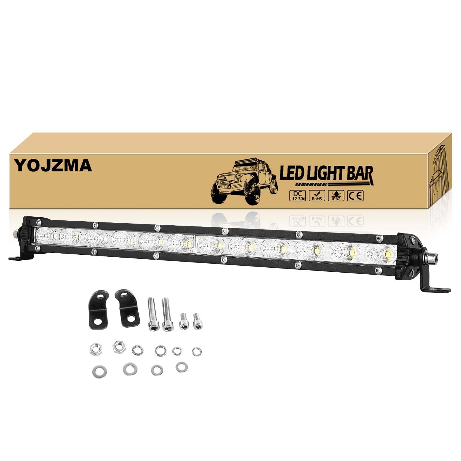 1 barra LED slim da 13 pollici, 60W 6000LM luce flood/nebbia singola Riga per fuoristrada/lavoro, IP67 impermeabile per camion 4x4, barche, SUV, ATV, UTV