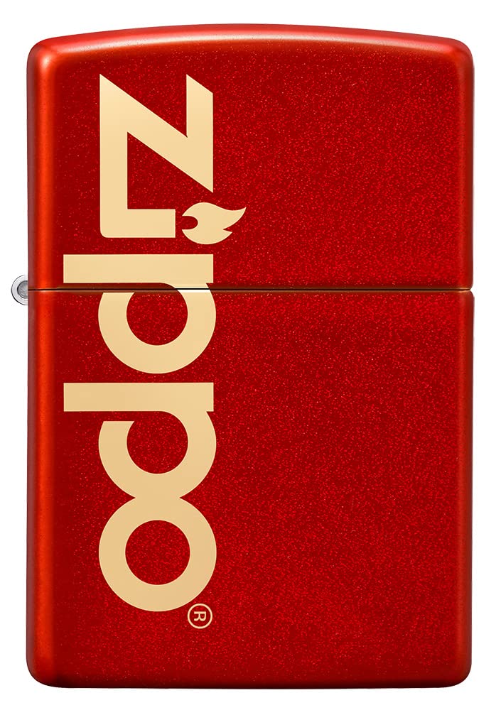 Zippo Zapalniczka Sztormowa, Model z Logo z Czerwonym Metalicznym Wykończeniem i Grawerem Laserowym, do Napełniania, Wielokrotnego Użytku, Odporna na Wiatr, Pudełko Prezentowe, Wyprod. w USA