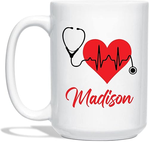 Taza de café con estetoscopio de corazón para cardiólogo, regalo personalizado de cardiólogo, taza de regalo para médico del corazón, taza de