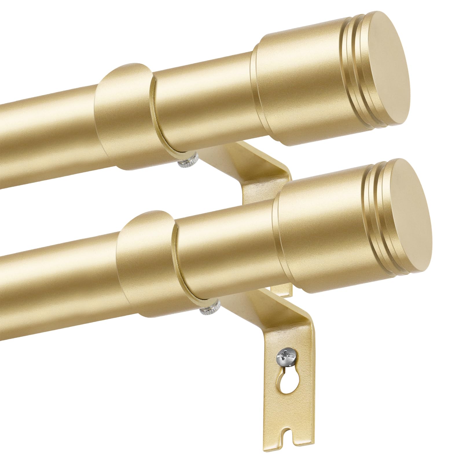 USFOOK 2 Pack Curtain Poles for Eyelet Curtains 80 to 148 cm, Gold Metal Curtain Pole with Cylindrical Ends, 25 mm Modern Curtain Rods for Windows โ image 1