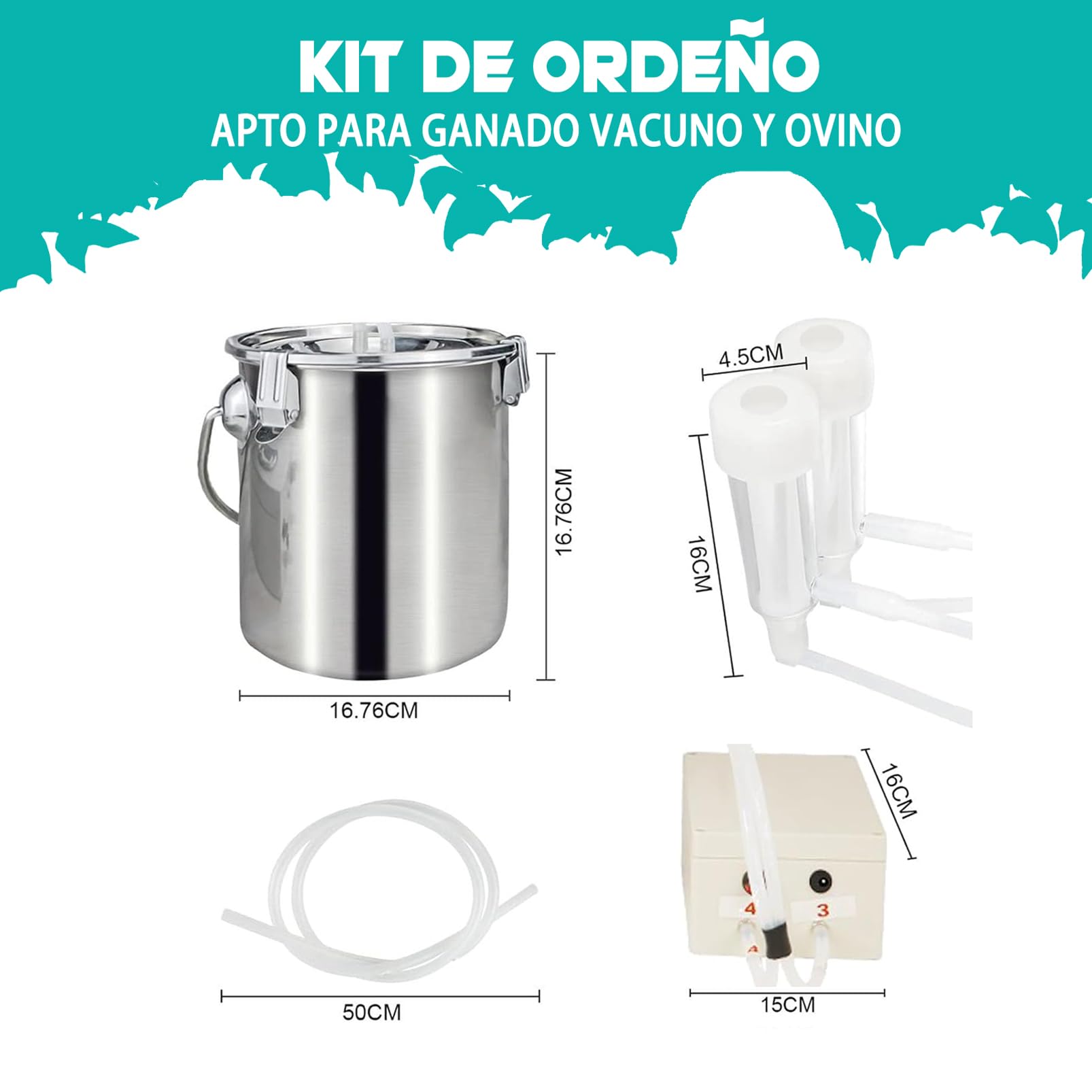 Ordeñadora de vacas de 10L, Suministros De Ordeño Portátiles For Vacas, con Botella de Acero Inoxidable,Tapa Transparente de Acero Inoxidable,Recargable por Pulsación (10L/para Vaca)