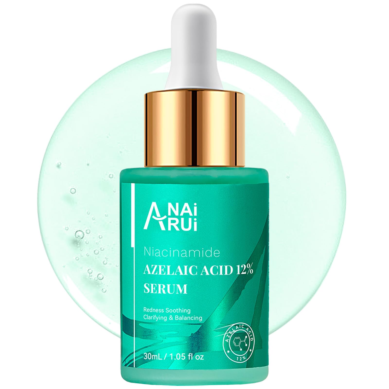 ANAI RUI Azelaic Acid 12% Serum, 1.05 fl oz | Redness Soothing, Glowing with Niacinamide, for Blemish-Prone & Oily-Prone Skin, Hydrating & Lightweight