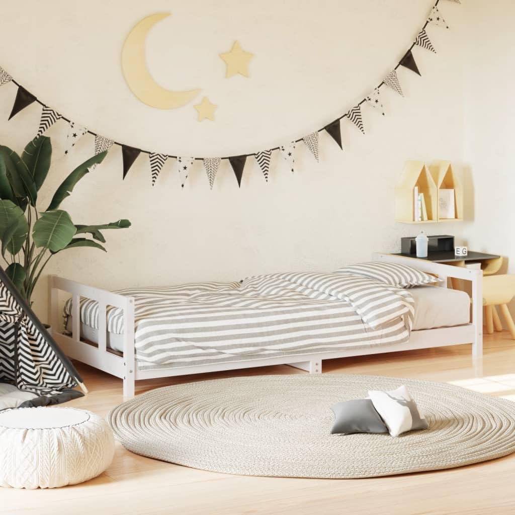 LAPOOH Kids Bed Frame White 90x200 cm Solid Wood Pine,Furniture,Baby & Toddler Furniture,Cots & Toddler Beds(SPU:834424)