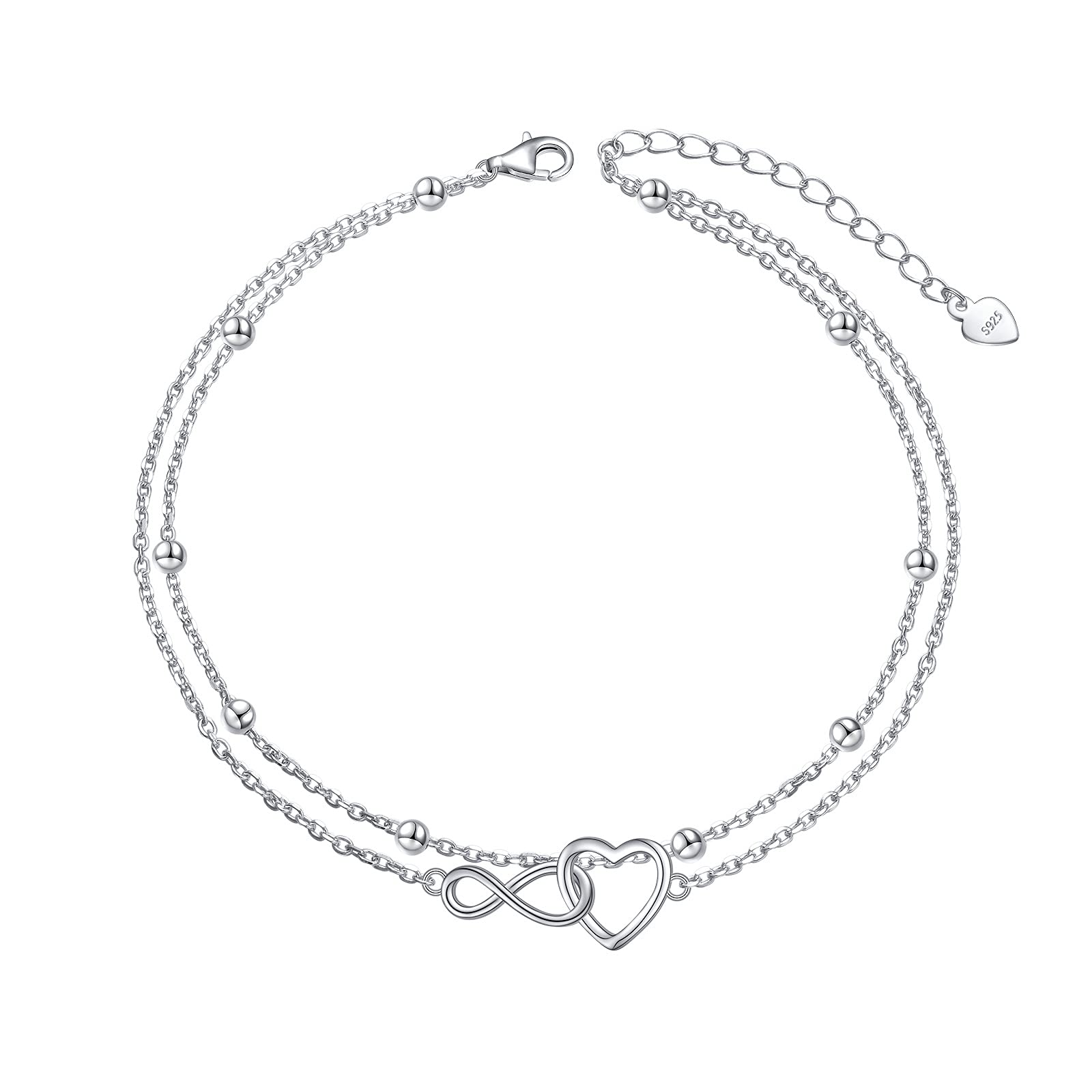 FLYOWAnklet for Women S925 Sterling Silver Adjustable Foot Beaded Infinity/Heart/Angel Wing/Turtle Ankle Bracelet Anklets Jewelry Gift