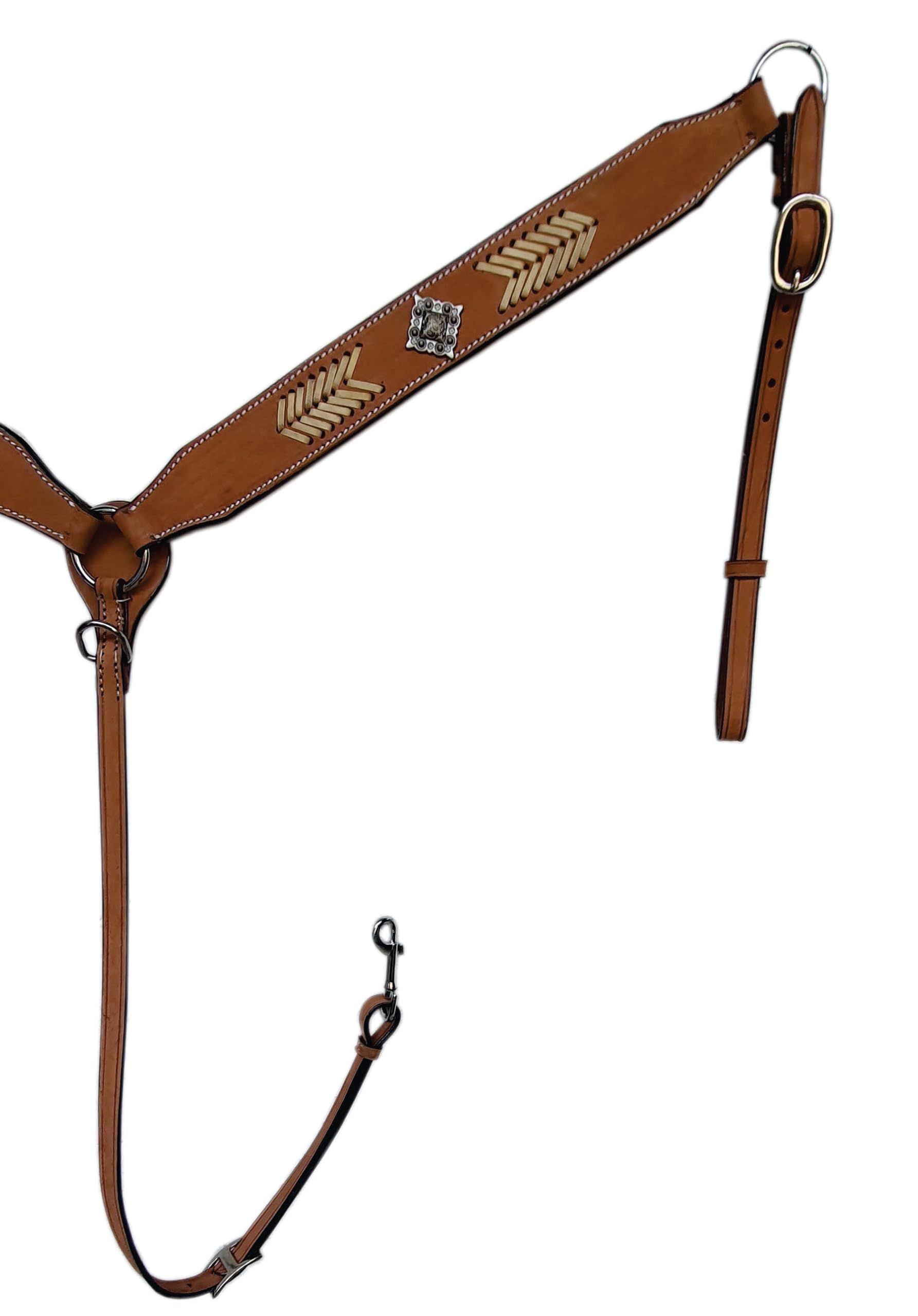 Collar de pecho de cuero crudo con cuentas de cuero crudo para caballos para montar en senderos con acento moderno, tamaño completo
