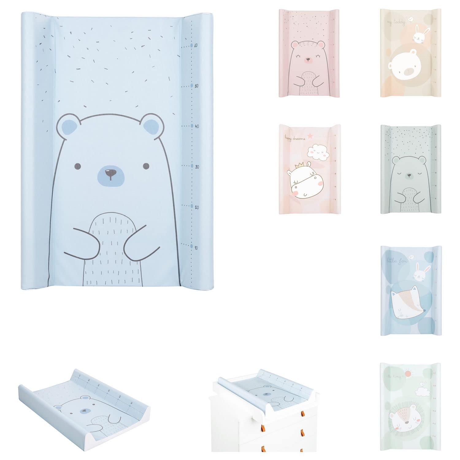 Kikkaboo Cambiador PVC suave 70 x 50 cm borde elevado, funda impermeable, color:azul
