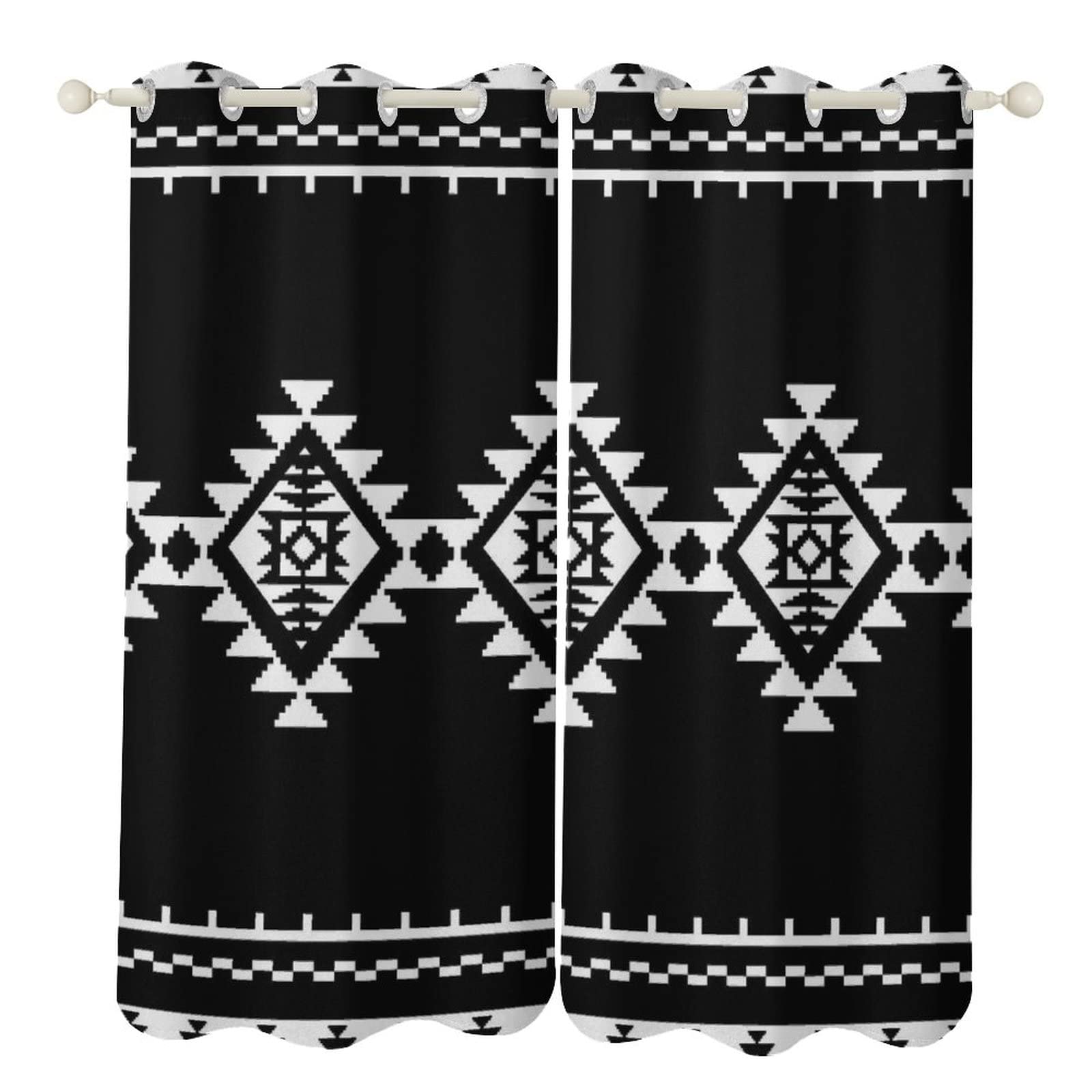 Amazon｜カーテン 遮光 オルテガ柄 幾何学模様 白黒 1級 断熱 防寒 2枚