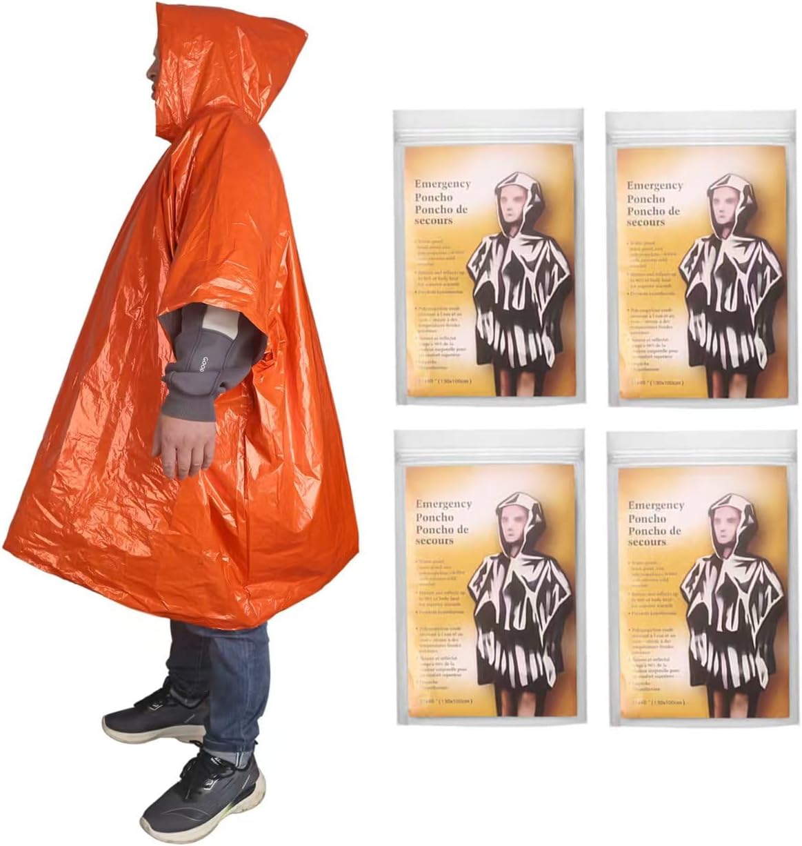 4-Pack Reversible Emergency Ponchos: Windproof & Reflective for Camping 4-Pack Reversible Emergency Ponchos: Windproof & Reflective for Camping