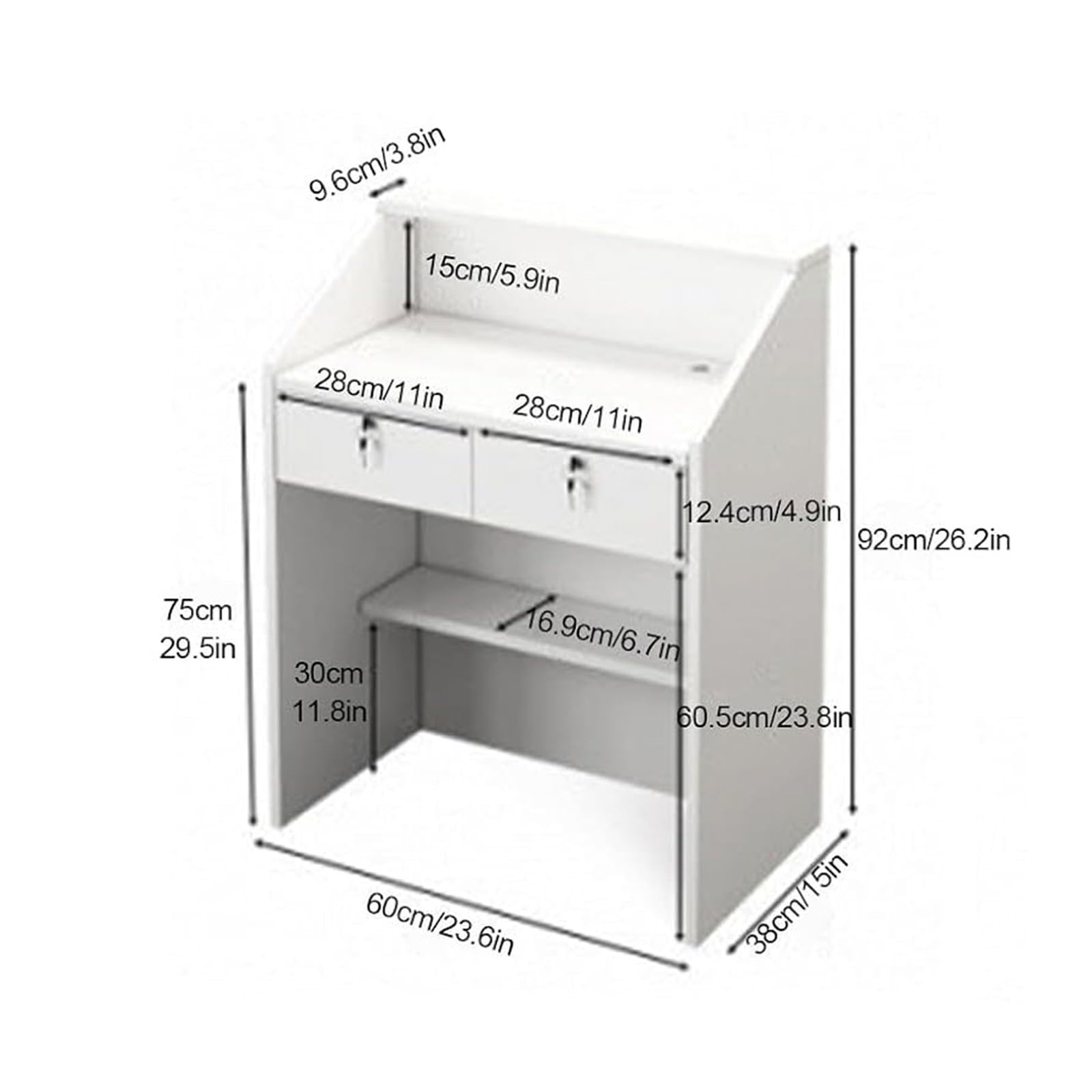 Rezeptionstisch mit 2 Schubladen, großer Kassentisch für Büro oder Geschäft, funktionale Rezeptionsmöbel - 60 x 38 x 92 cm für effizienten Arbeitsablauf