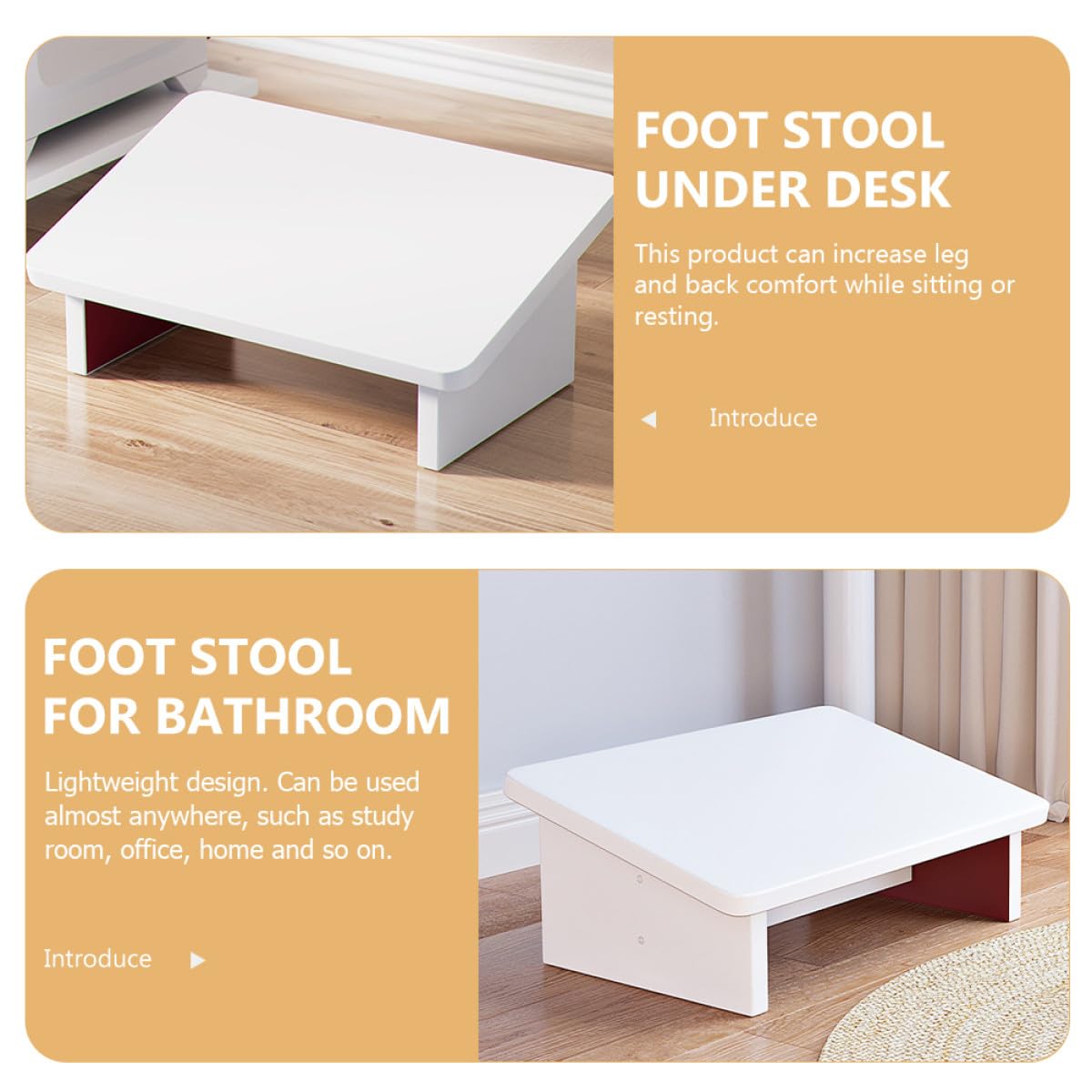 Poggiapiedi in Legno Bianco Antiscivolo, Ergonomico per Casa e Ufficio | Design Leggero, Supporto Inclinato, Uso Sotto Scrivania e Accanto al Letto