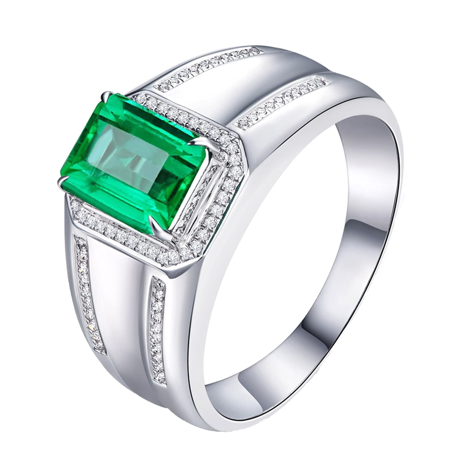 Ring Männer Gold, Ring aus 18 Karat Gold/925 Sterling Silber Einfach Rechteck-Labor Schuf Smaragd 1.5ct