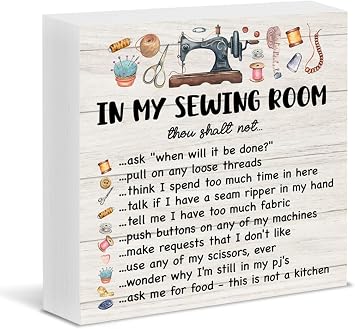 Wood Box Sign 5 * 5 inches Sewing Craft Room Theme Rustic Decor Gift for Sewing Lovers Quilters Crafters Crocheters Home Craft Room Desk Display