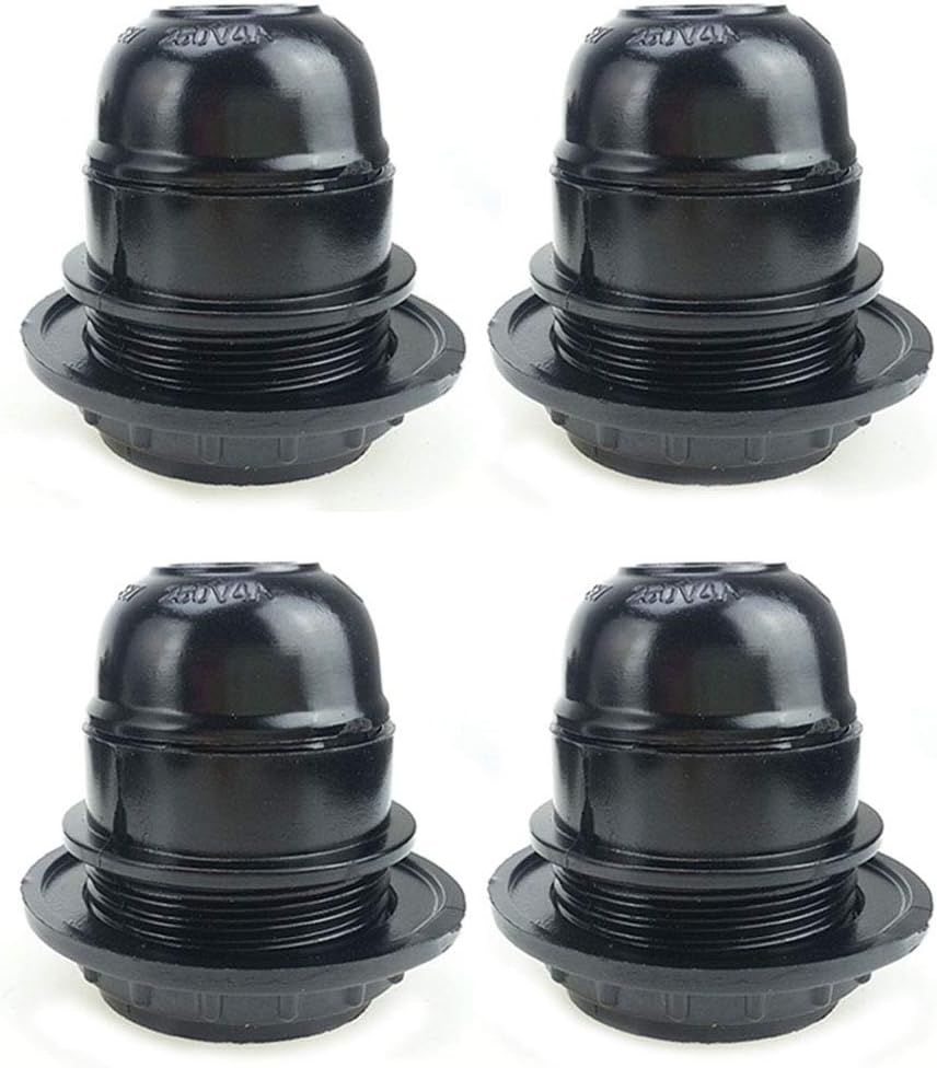 4Pcs E27 Socket Lamp Bulb Holders, Aluminum, Black, 250V 4A, Medium