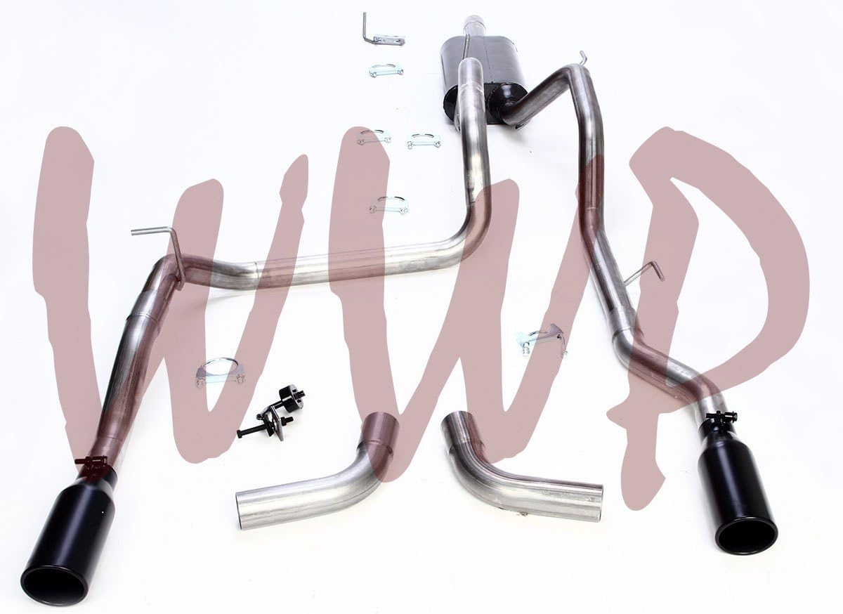 Performance Stainless Steel SS409 Dual 3" Cat Back Exhaust Muffler System Kit With Black Tips Compatible With 2006-2008 Dodge Ram 1500 5.7L V8 Hemi GAS Pickup Truck