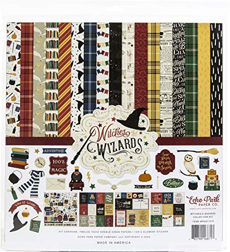 Echo Park Paper Company Witches & Wizards Collection Kit Paper, Blue, red, Yellow, Green, Gray, Black, Cream, Orange, 12-x-12-Inch