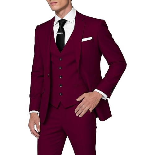 HUUTOE Men's 3 Piece Suits Slim Fit Prom Wedding Suits for Men Suit Summer Blazer Jacket Vest Pants Tuxedo Set