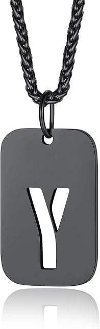 ChainsPro Men Dog Tag Necklace,Initial Letter Pendant with 22+2'' Chain,Silver/Gold/Black (Gift Wrapped)