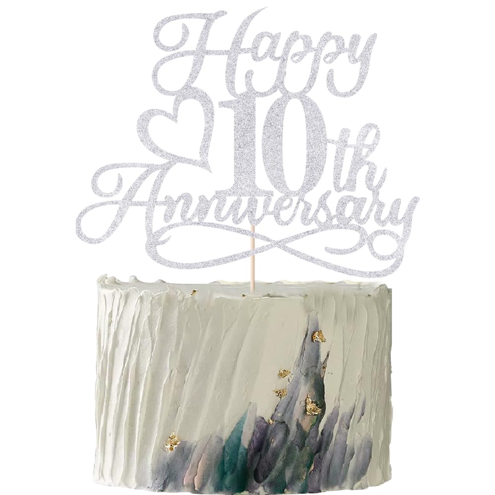 YUINYO Glitter Happy 10th Anniversary Cake Toppers Wedding Anniversary Party Decorations,10th Wedding Anniversary, Company Anniversary Party, Birthday