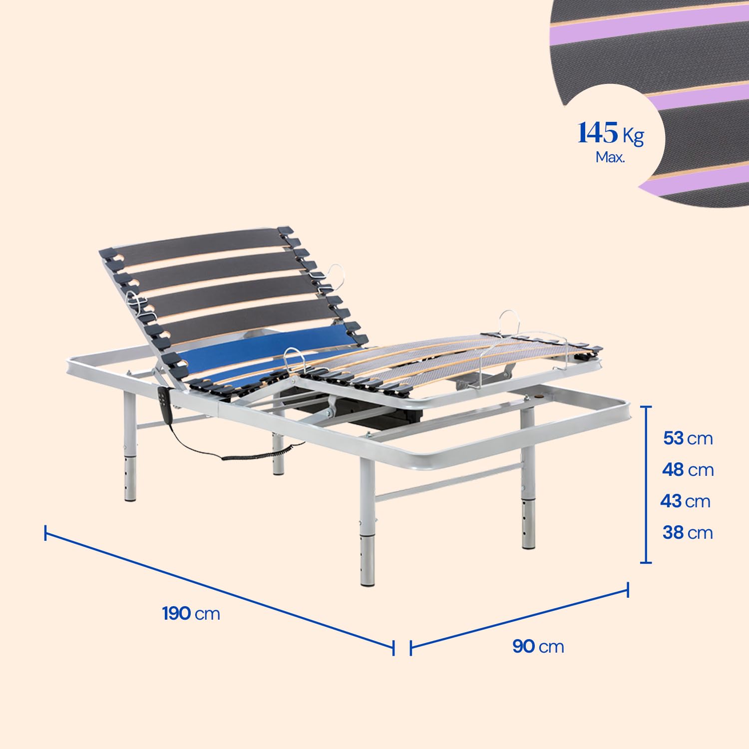 Sommier électrique GERIAFY 90x190 Cm - Lit Médicalisé Réglable Avec Télécommande | 4 Hauteurs | 145 Kg Max